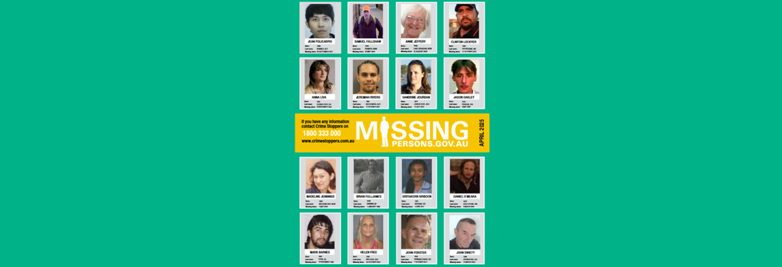 April 2025 missing persons poster news article header image