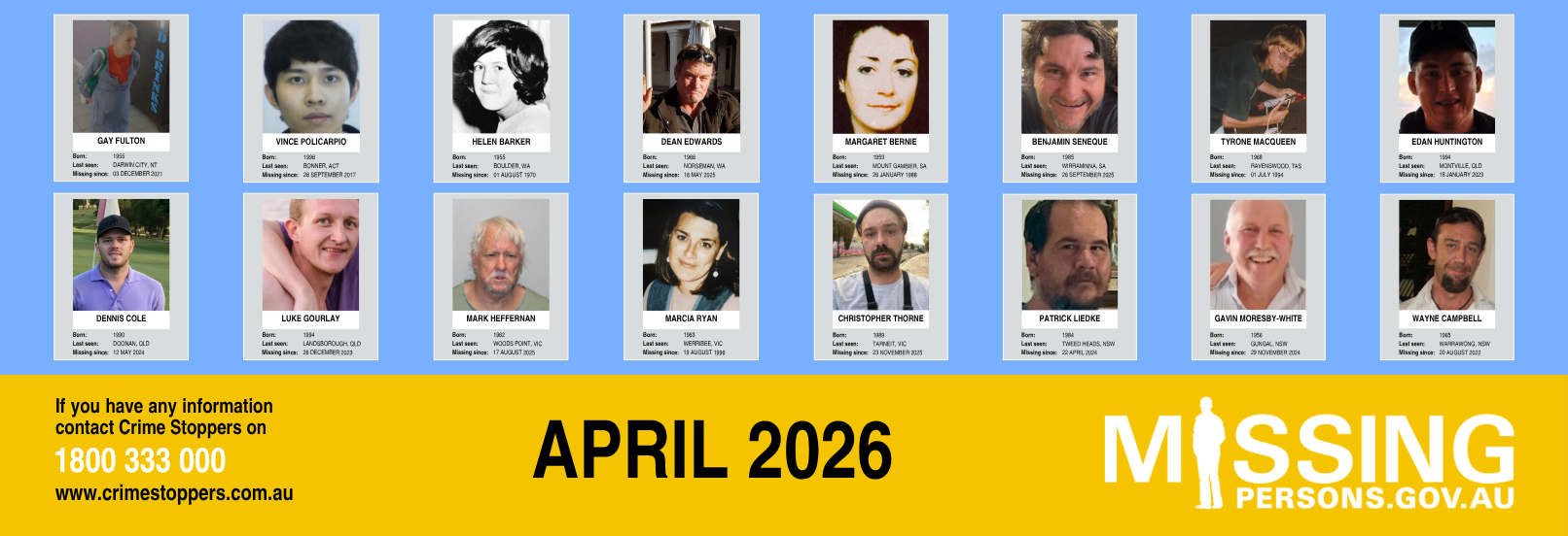 April 2026 Missing Persons Poster