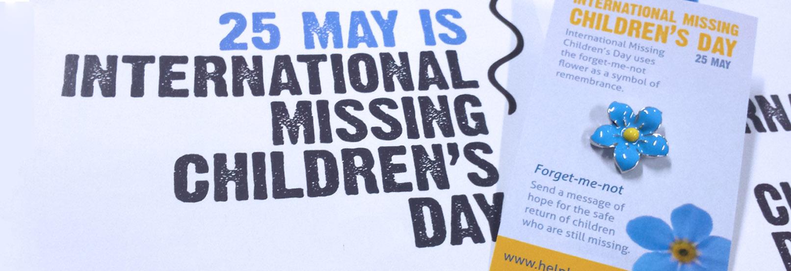 International Missing Childeren&amp;#039;s Day graphic, also Forget-me-not promotional pin