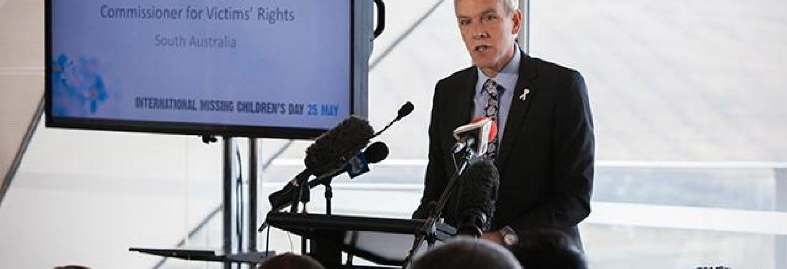 South Australian Commissioner of Victims’ Rights Michael O’Connell addresses the audience