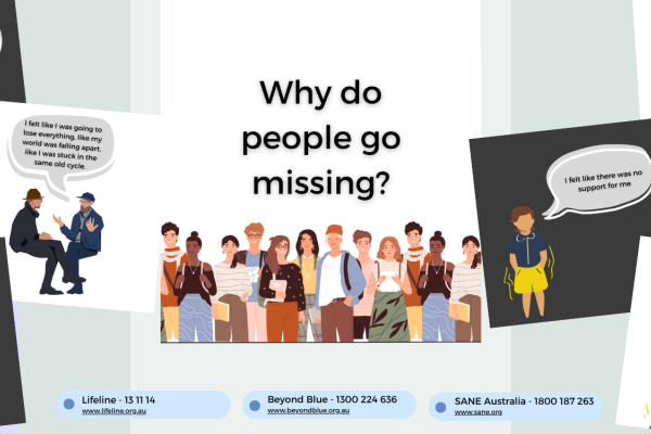 Collection of cartoon images with speech bubbles about why people go missing