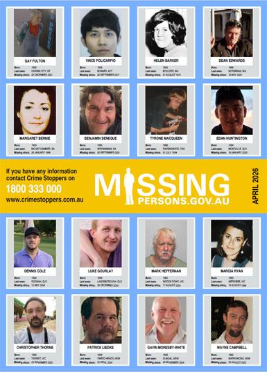 Missing Persons poster - April 2026